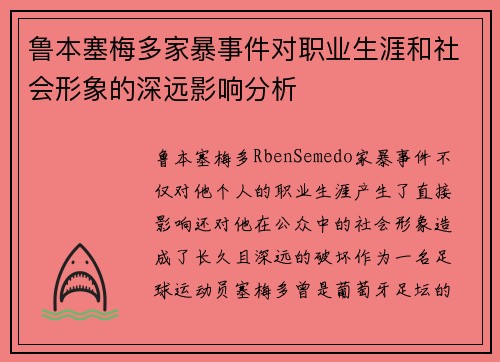 鲁本塞梅多家暴事件对职业生涯和社会形象的深远影响分析